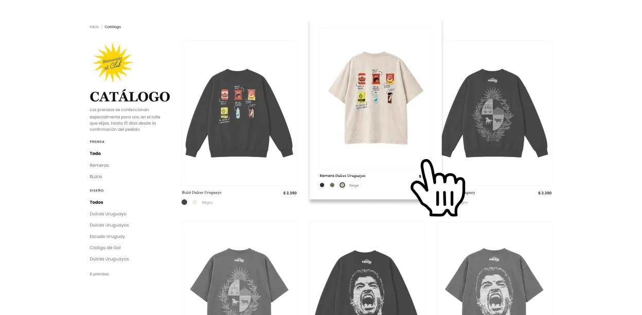 Picking a garment out of the catalog grid