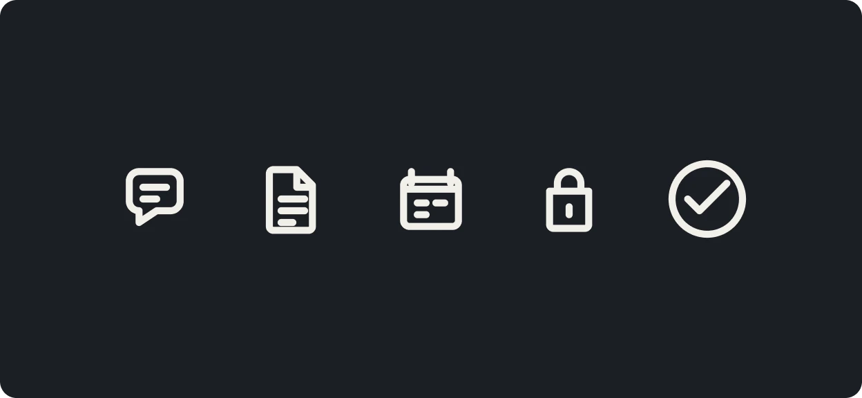 The Tropos icon set: chat, file, calendar, lock and check