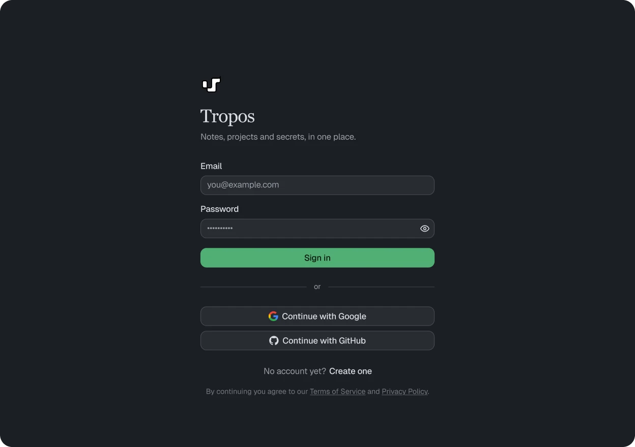 Signing in to Tropos