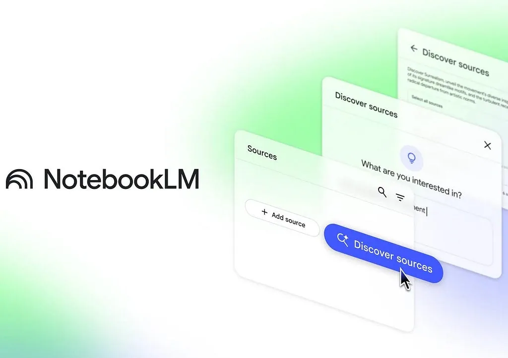 NotebookLM logo beside stacked document panels