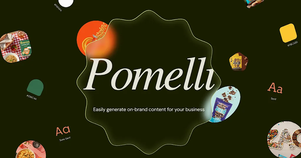 Pomelli lettering surrounded by fruit and product graphics