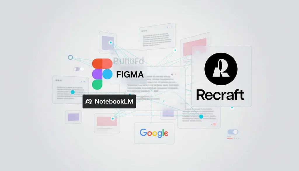 Collage of AI design tools including Figma and Recraft