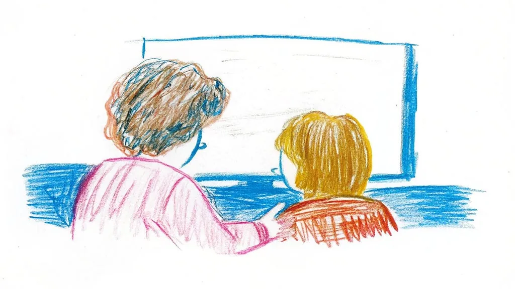 Two people reviewing a screen together in a pencil illustration