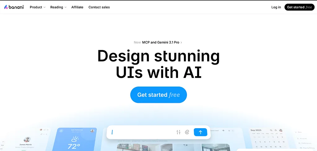 Banani homepage presenting AI interface generation