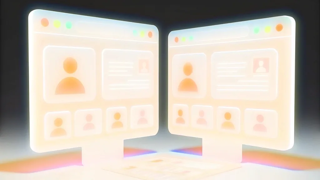 Two glowing interface panels showing profile layouts