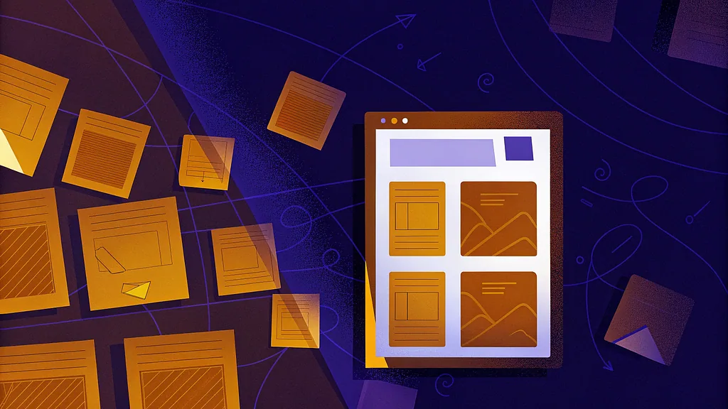A phone interface surrounded by floating orange notes