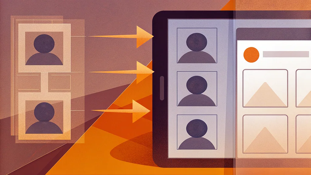 Profile wireframes evolving into a detailed interface