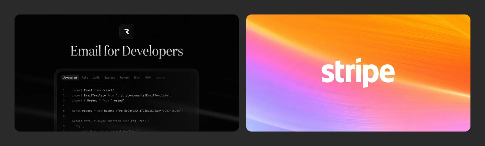 Resend and Stripe banners side by side