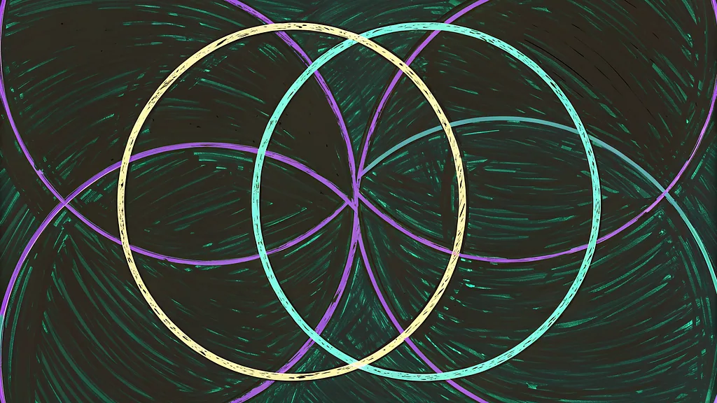 Círculos de colores superpuestos sobre un fondo oscuro