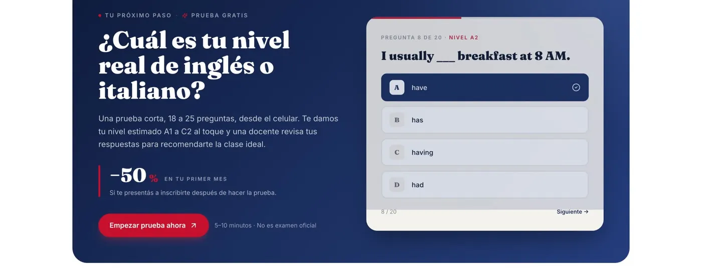 Everbright: prueba de nivel online de inglés o italiano