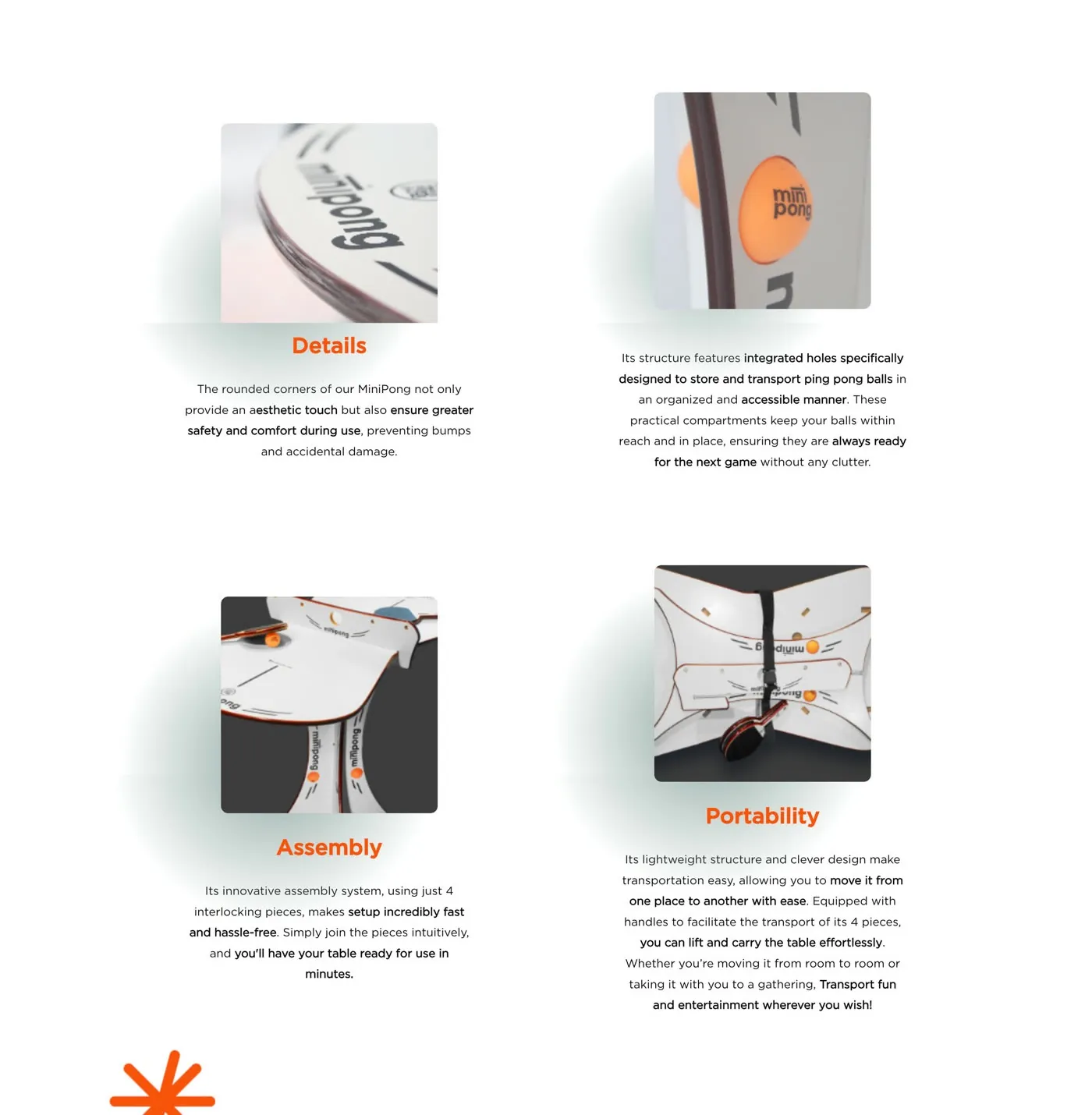 MiniPong product details: finish, assembly, and portability