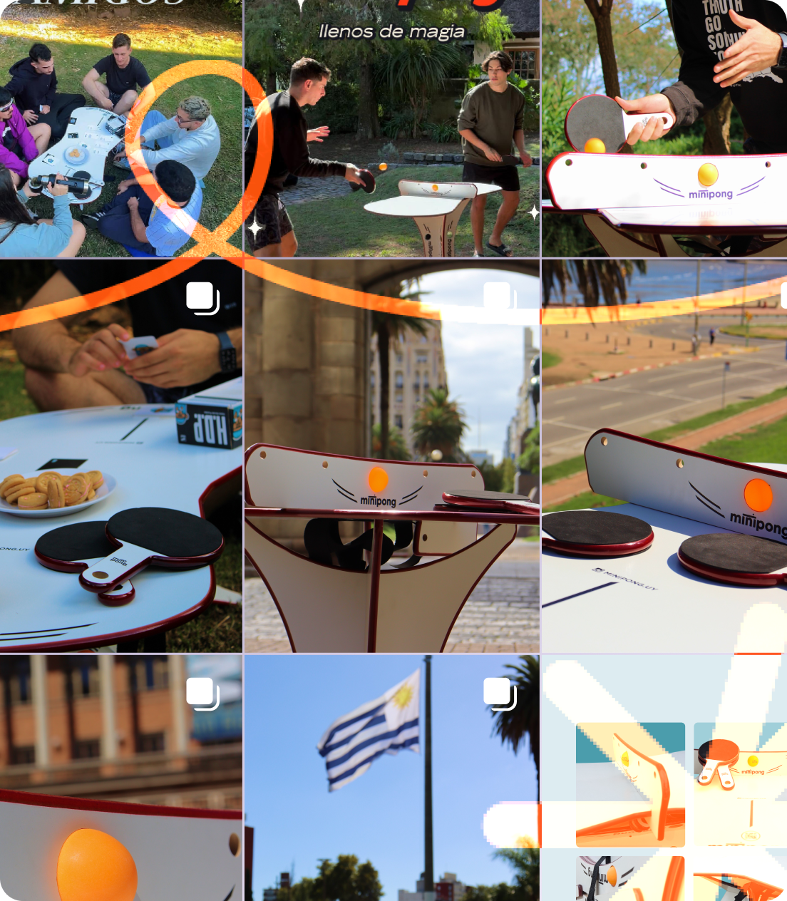 MiniPong Instagram grid with product photography and social posts