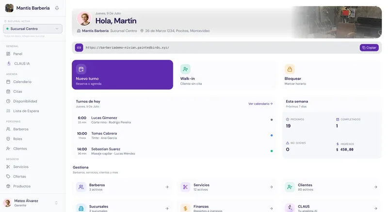 NIVIAN: panel del backoffice con el resumen del día
