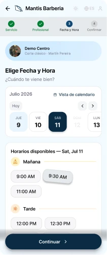 NIVIAN: elección de fecha y hora con horarios disponibles