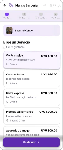 NIVIAN: elección de servicio con precio y duración