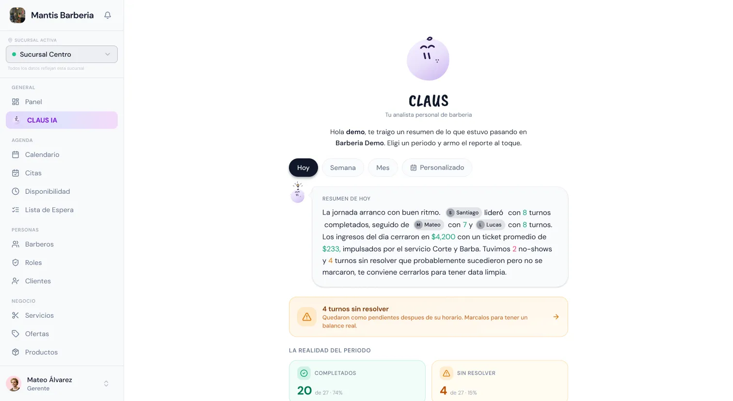 NIVIAN: CLAUS, el asistente de IA, resumiendo la jornada del negocio