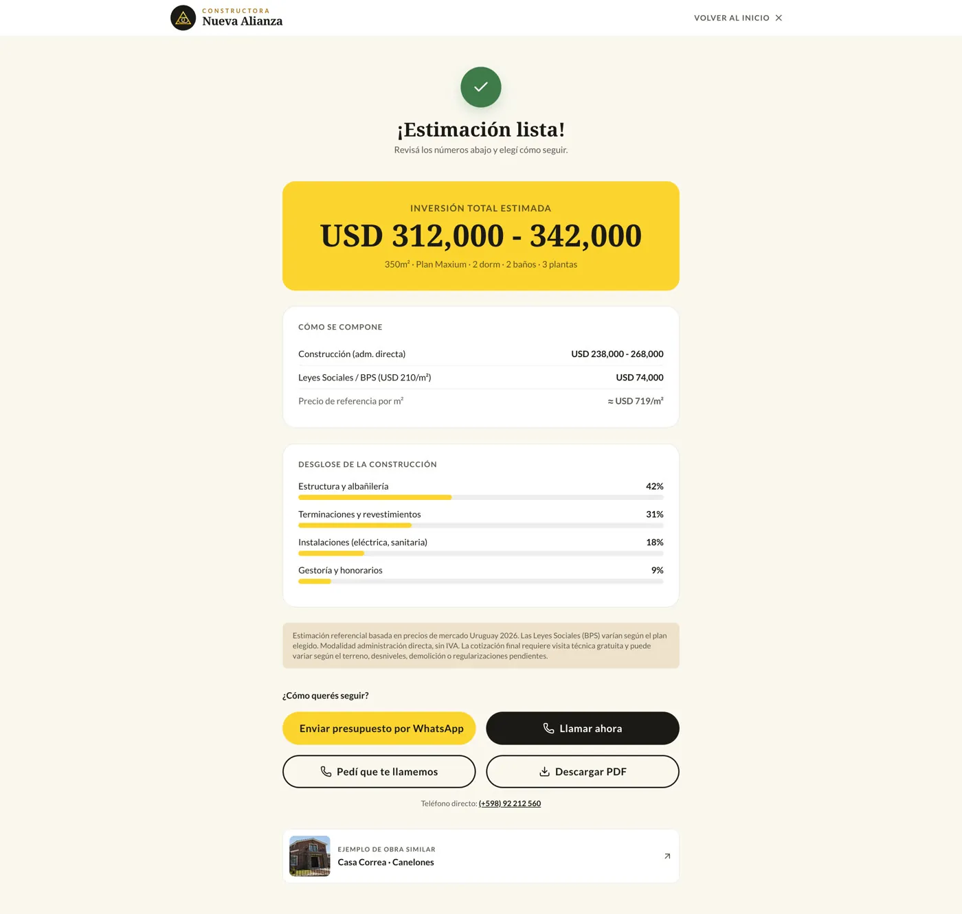 Nueva Alianza: cotizador de proyectos en 3 minutos