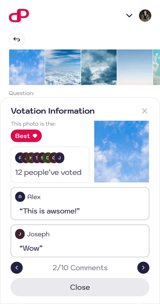 Votation information: votes and per-photo comments