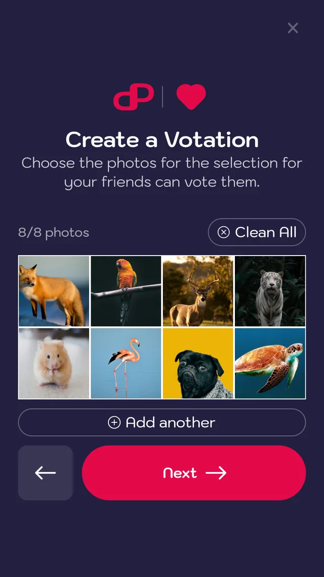 Create a Votation: photo selection with an 8-photo limit