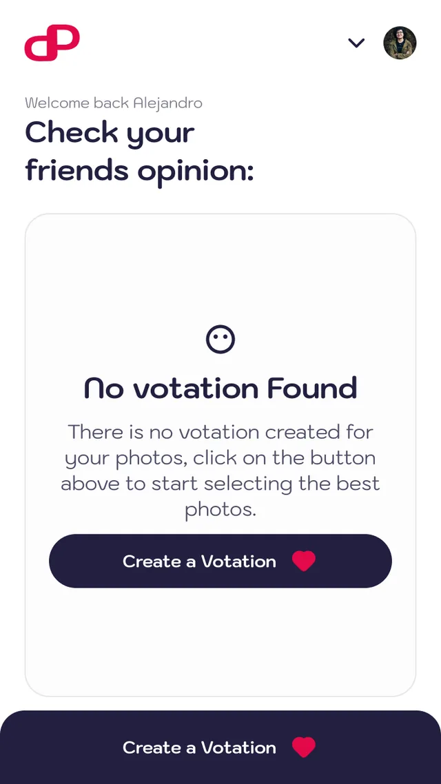 Home empty state prompting the first votation