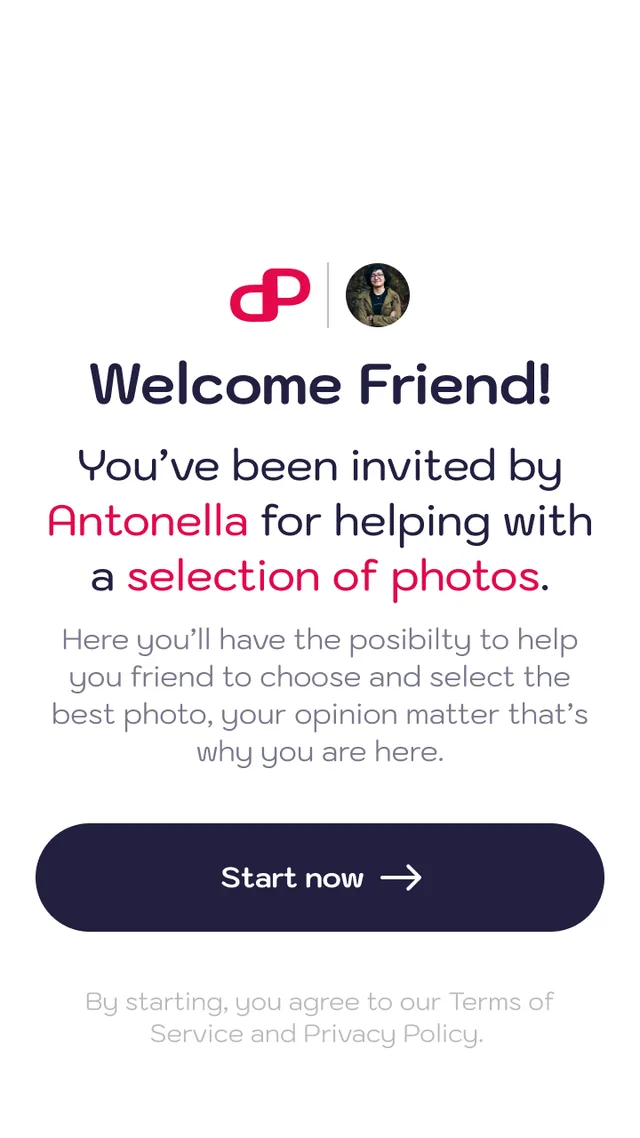 Voter welcome screen: invited by a friend, start now