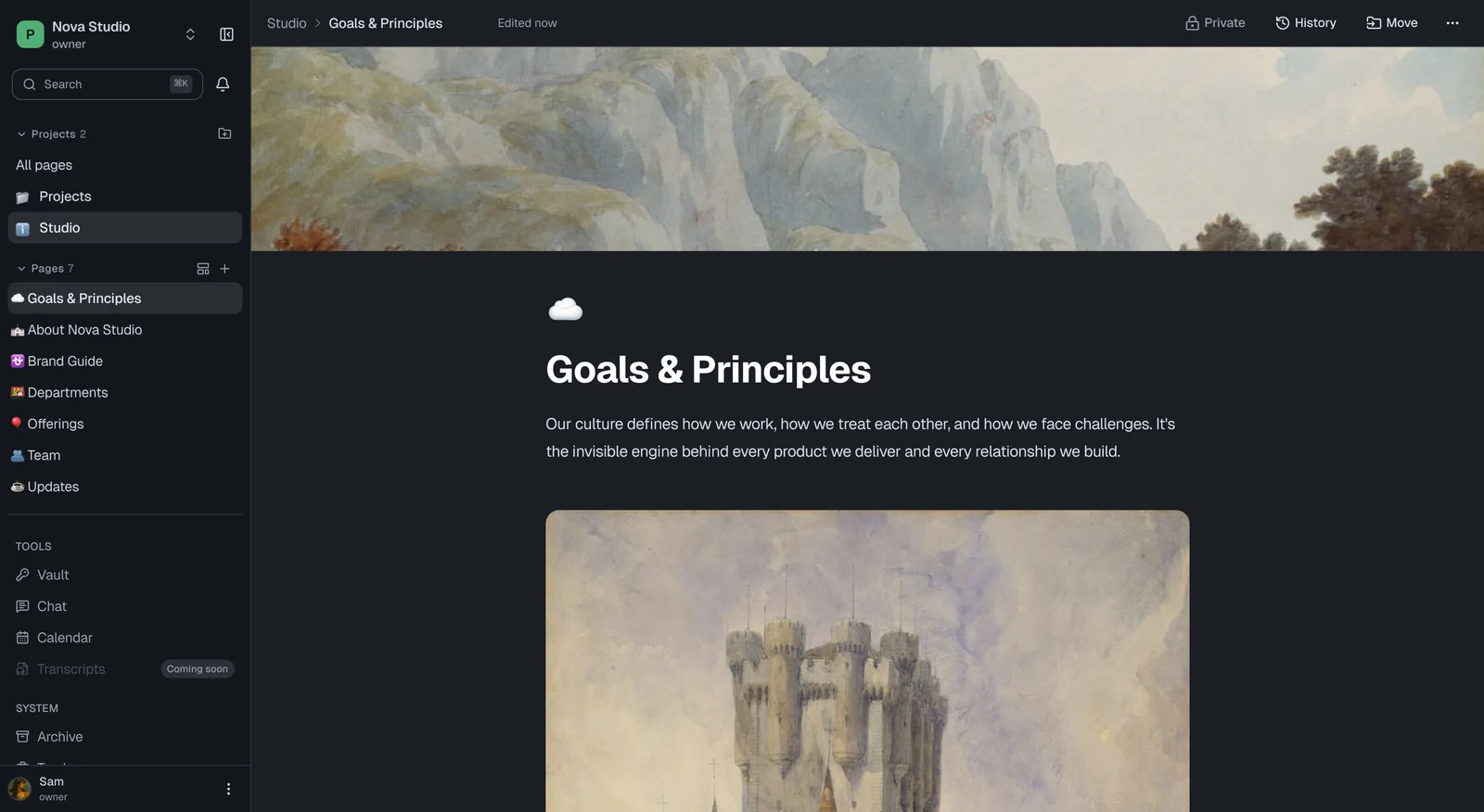 Tropos: página Goals & Principles con cover